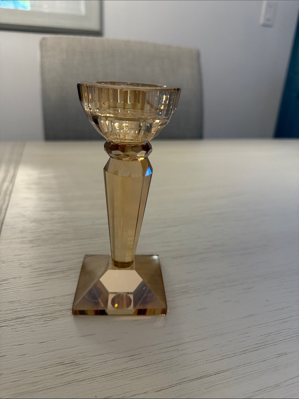 Amber Crystal Taper Candle Holder - Elegant Home Accents